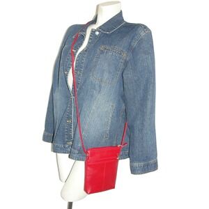 Red Leather Crossbody Phone Bag Purse Small Zip Front Pocket Adjustable Strap